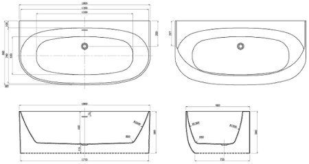 Акриловая ванна Azario Cambridge 180х88 CAM18090 без гидромассажа 