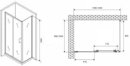 Душевой уголок Abber Schwarzer Diamant 140x100 AG301405-S1005 профиль Хром стекло прозрачное 