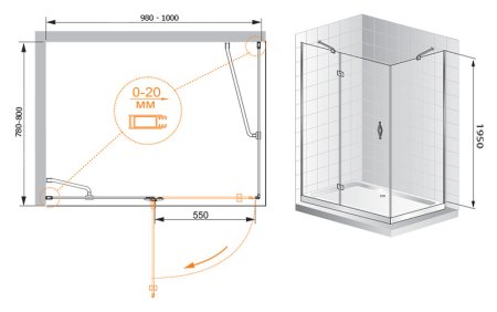 Душевой уголок Cezares Bergamo AH1 100/80 C Cr L 