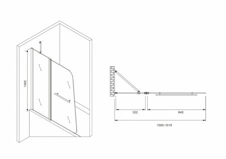 Шторка на ванну Abber Ewiges Wasser 100х140 AG50100 профиль Хром стекло прозрачное 