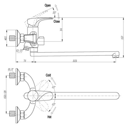 Смеситель Triton Римини 14707A-D115 универсальный 