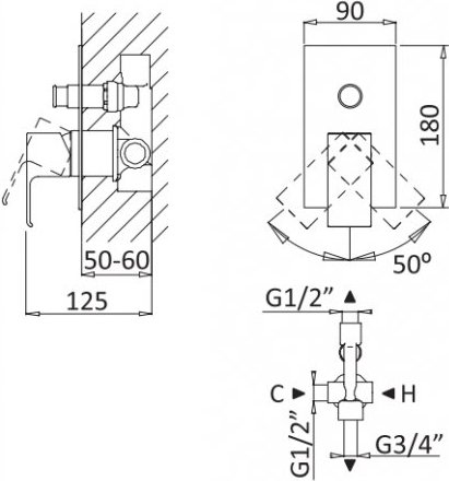 Смеситель Cezares Porta VDIM-01 С ВНУТРЕННЕЙ ЧАСТЬЮ, для душа 
