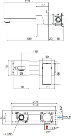 Смеситель Cezares Unika BLI2-02 С ВНУТРЕННЕЙ ЧАСТЬЮ, бронза, для раковины 