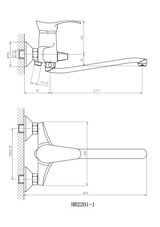 Смеситель однорычажный для ванны длинный излив HAIBA HB2201-1 матовый 