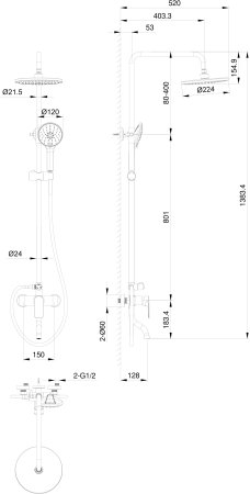 Душевая система WONZON & WOGHAND, Брашированное золото (WW-AE3354-BG) 