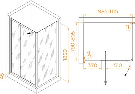Душевой уголок RGW PA-44B (PA-02B + Z-050-1B) 1000x800 