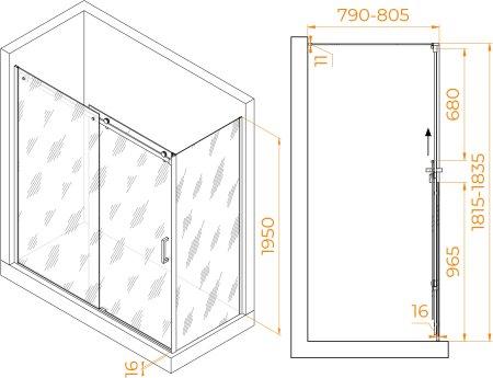 Душевой уголок RGW TO-44-1 (TO-14 + Z-060-2) 1800x800 