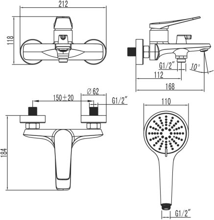Смеситель для ванны и душа Lemark Bronx (LM3714BL) 