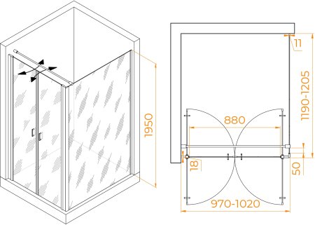 Душевой уголок RGW PA-144 (PA-104+Z-050-2+O-104) 1000x1200 