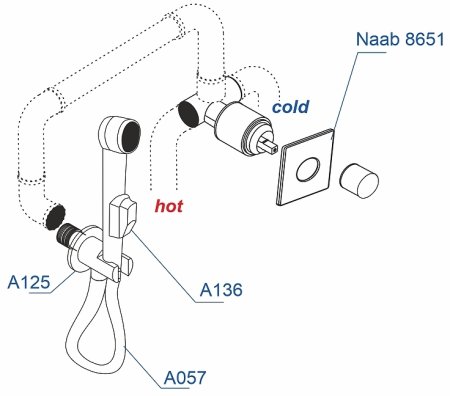 Гигиенический душ со смесителем WasserKRAFT A08657 Никель 