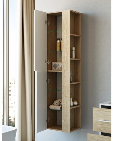 Шкаф пенал Aqwella 5 Stars Майами 40 Mai.05.04 подвесной Дуб сонома Белый 