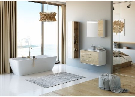 Шкаф пенал Aqwella 5 Stars Майами 40 Mai.05.04 подвесной Дуб сонома Белый 