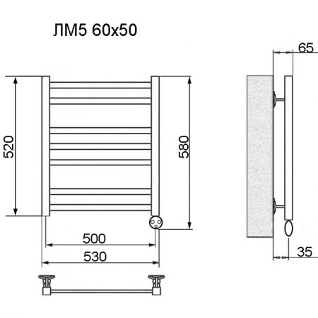 Полотенцесушитель электрический Ника Modern ЛМ-5 60/50 черный масляный 