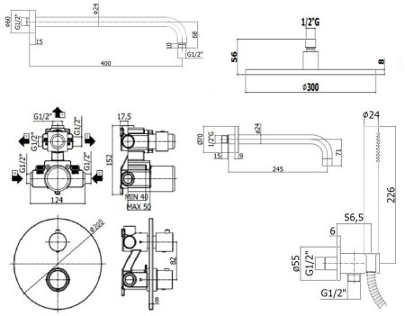 Душевая система Paffoni Light KITLIQ019NO141KING с термостатом Черная матовая 