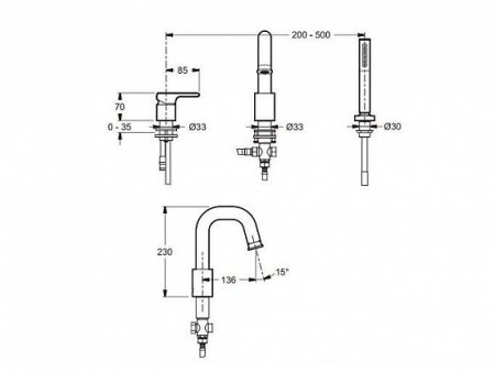 Смеситель для ванны на 3 отверстия Jacob Delafon Singulier E10873-CP 