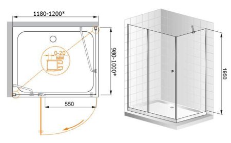 Душевой уголок Cezares Elena AH1 120/100 C Cr 