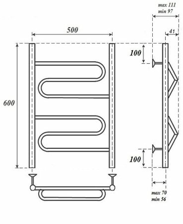 Электрический полотенцесушитель Point Юпитер PN01156E П2 500x600 левый/правый Хром 