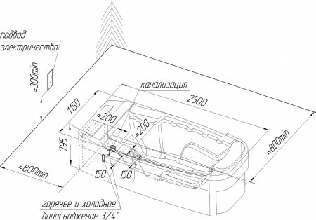 Акриловая ванна Radomir Олимпия медицинская 