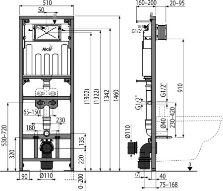 Монтажная рама Alcaplast A108F/1500 с бачком для видуара и смесителя 