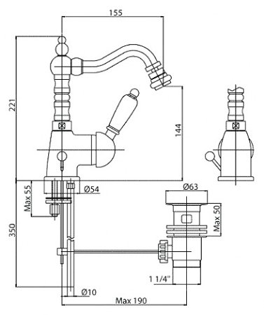 Смеситель Cezares Elite ELITE-BSM2-03/24-Bi для биде 