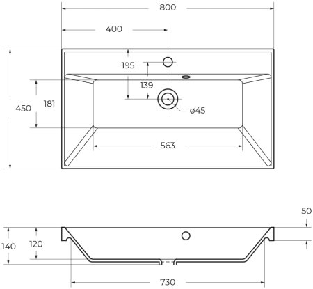 Раковина из искусственного камня BelBagno BB800/450-LV-ART-AST-NERO 
