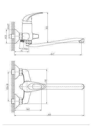 Смеситель однорычажный для ванны длинный излив HAIBA HB2203 хром 