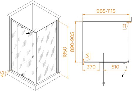 Душевой уголок RGW PA-44B (PA-02B + Z-050-1B) 1000x900 