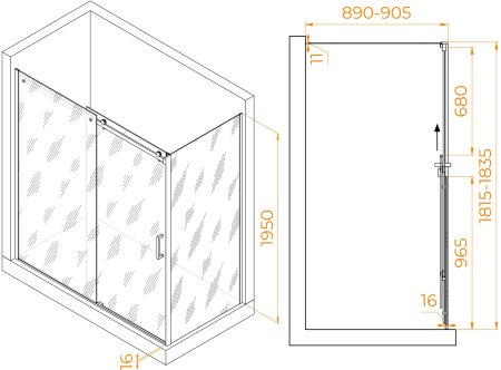 Душевой уголок RGW TO-44-1 (TO-14 + Z-060-2) 1800x900 