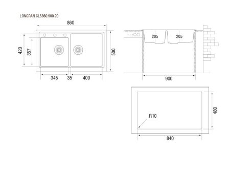 Мойка для кухни каменная Longran Classic CLS 86x50 Арена 