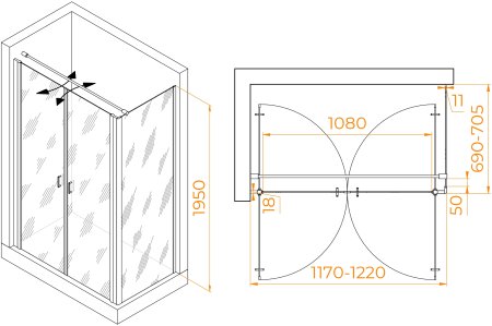 Душевой уголок RGW PA-144 (PA-104+Z-050-2+O-104) 1200x700 