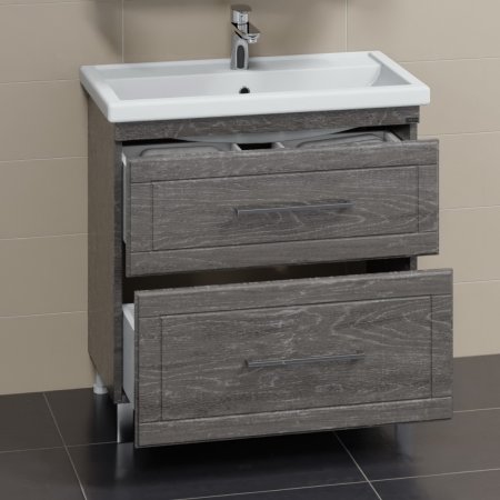 Тумба Санта Венера 80 напольная дуб шале графит с умывальником Фостер 80 