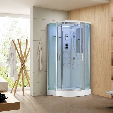 Душевая кабина Black&White Galaxy 100х100 5501100 с гидромассажем профиль Серебристый хром задняя стенка Белая 