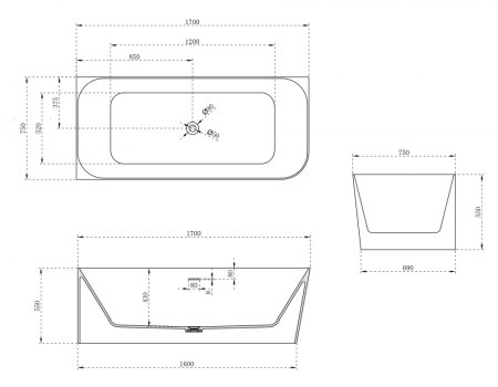 Ванна из искусственного камня ABBER Stein AS9621-1.7 L белая матовая 