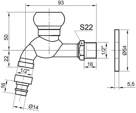 Кран для одного типа воды Bronze de Luxe 21978/2 Бронза с насадкой для шланга 