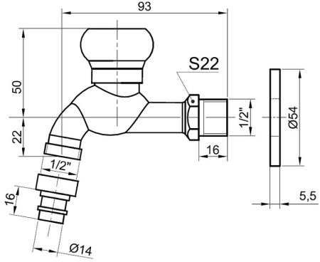 Кран для одного типа воды Bronze de Luxe 21978/2 Бронза с насадкой для шланга 