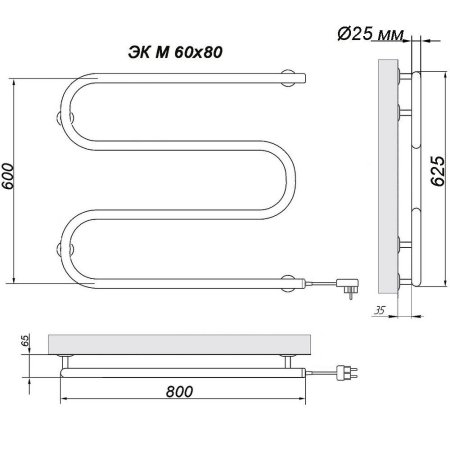 Полотенцесушитель электрический Ника Simple ЭК М-образный 60х80 