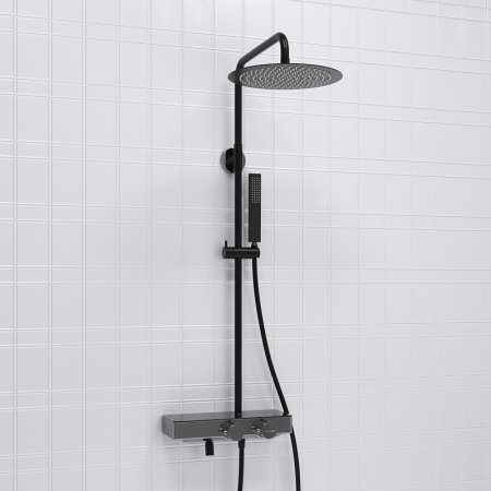Душевая система WasserKRAFT A114.160.218.CB Thermo с термостатом Черная матовая 