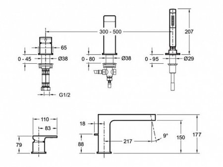Смеситель для ванны на 3 отверстия Jacob Delafon Strayt E37337-CP 