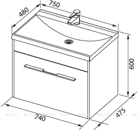 Тумба с раковиной Aquanet Августа 75 белый (раковина Нота 75) 