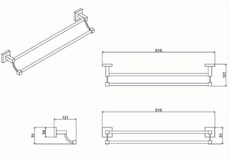 Полотенцедержатель Azario Rina AZ-87002 двойной Хром 