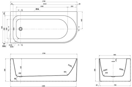 Акриловая ванна Azario Luton 170х80 LUT17080 L без гидромассажа 