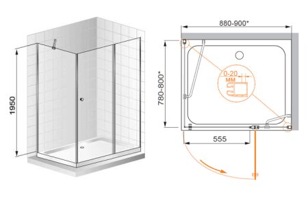 Душевой уголок Cezares Elena AH1 120/80 P Cr R 