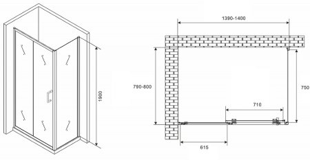 Душевой уголок Abber Schwarzer Diamant 140x80 AG301405-S805 профиль Хром стекло прозрачное 