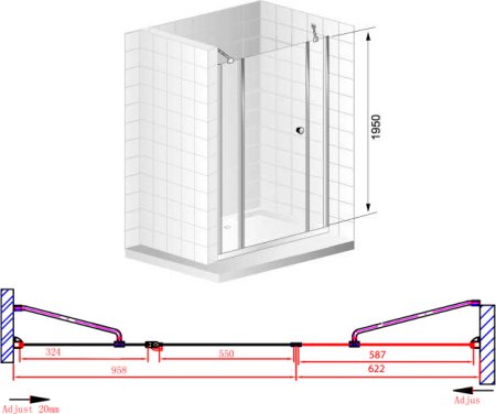 Душевая дверь в нишу Cezares Elena B13 60/60/40 C Cr 