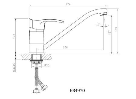 Смеситель однорычажный для кухни HAIBA HB4970 хром 