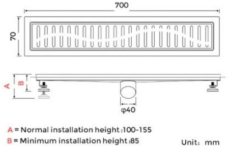 Душевой лоток Gappo G87007-39 с решеткой Оружейная сталь 
