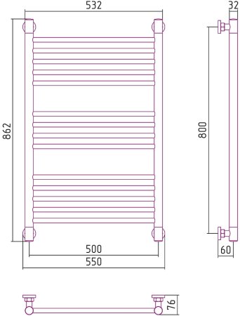Водяной полотенцесушитель Сунержа Богема+ прямая 800х500 05-0220-8050 Состаренная бронза 