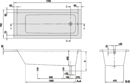 Акриловая ванна Villeroy & Boch Targa Plus Solo 170х75, с ножками 