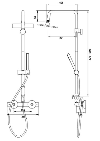 Душевая система Omnires Mini MI1544-X/K с термостатом, хром 