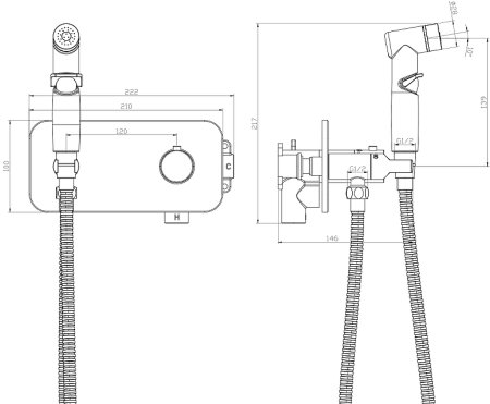 Гигиенический душ со смесителем Rossinka X25-59 с термостатом Хром 